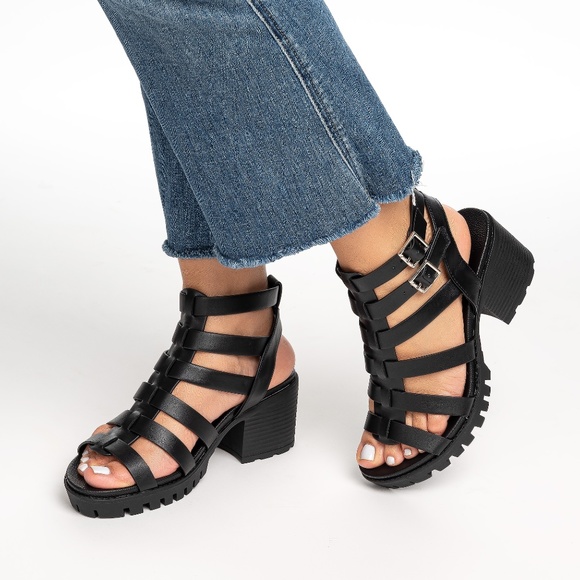 Soda Shoes - Sale! Gladiator Black Chunky Heel sandals